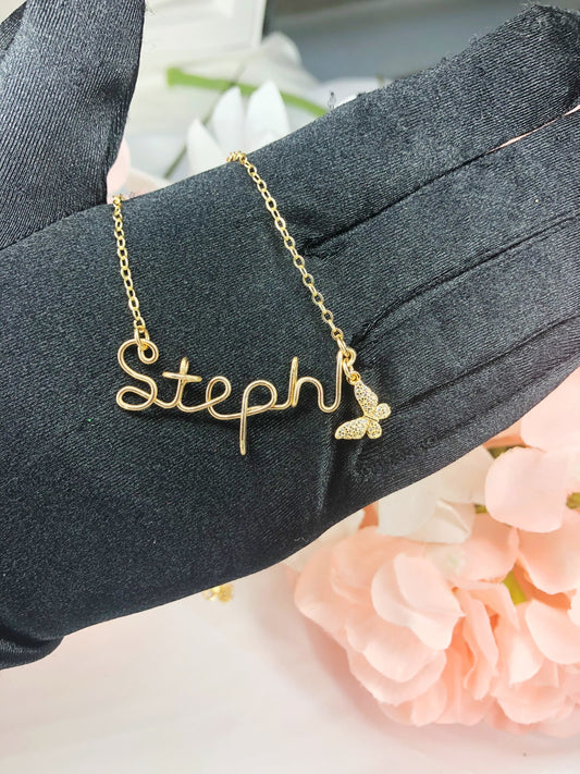 Custom Golden Flutter Name Necklace