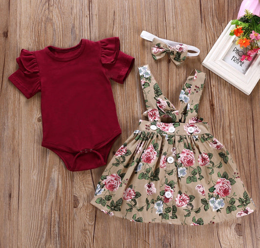 Burgundy & Floral Overall