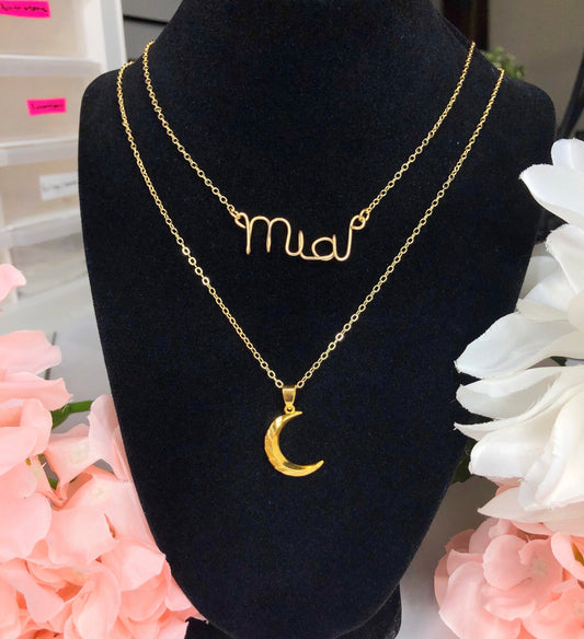 Custom Name & Luna Necklace Layered Set