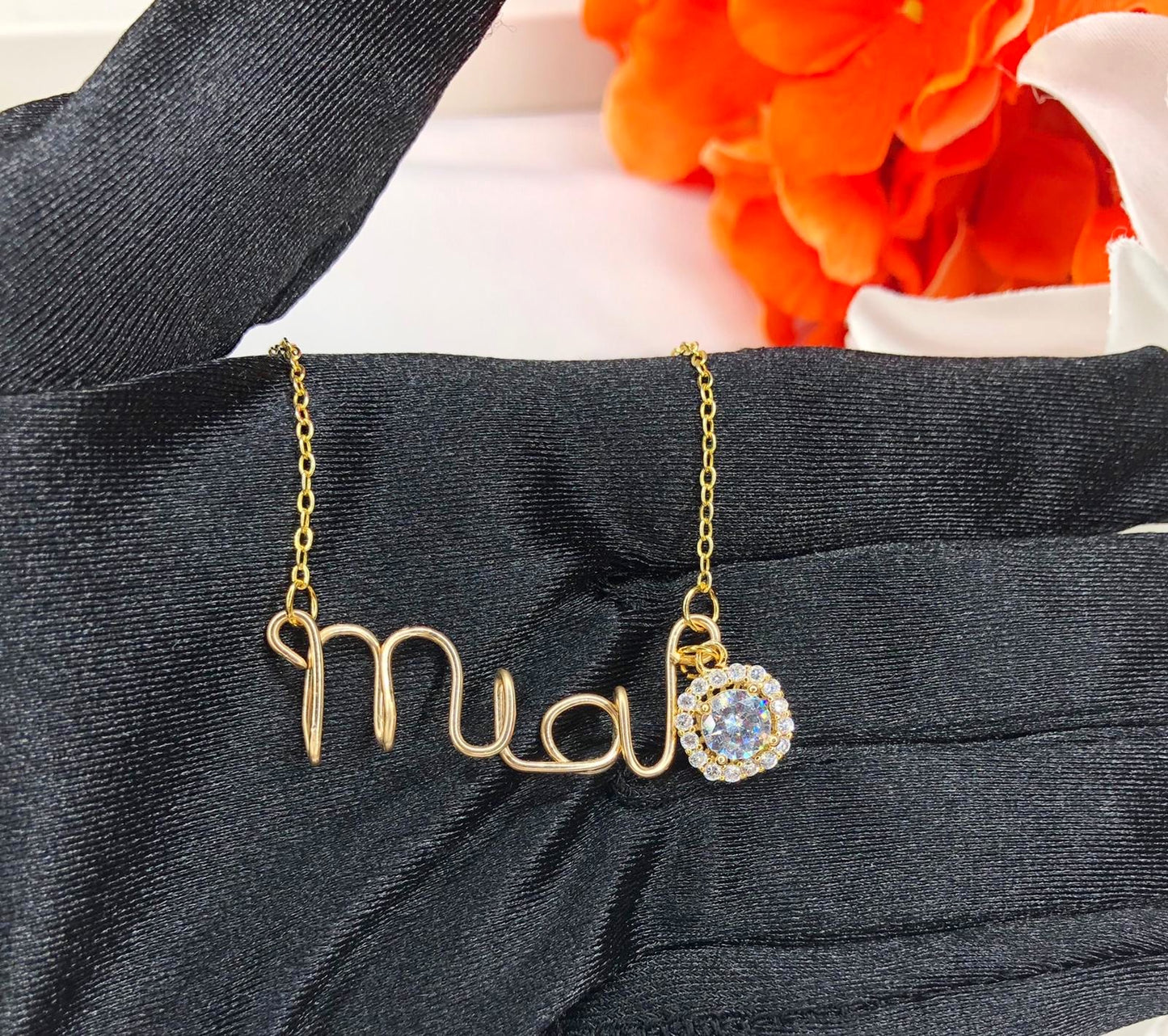 Custom CZ Charm Name Necklace