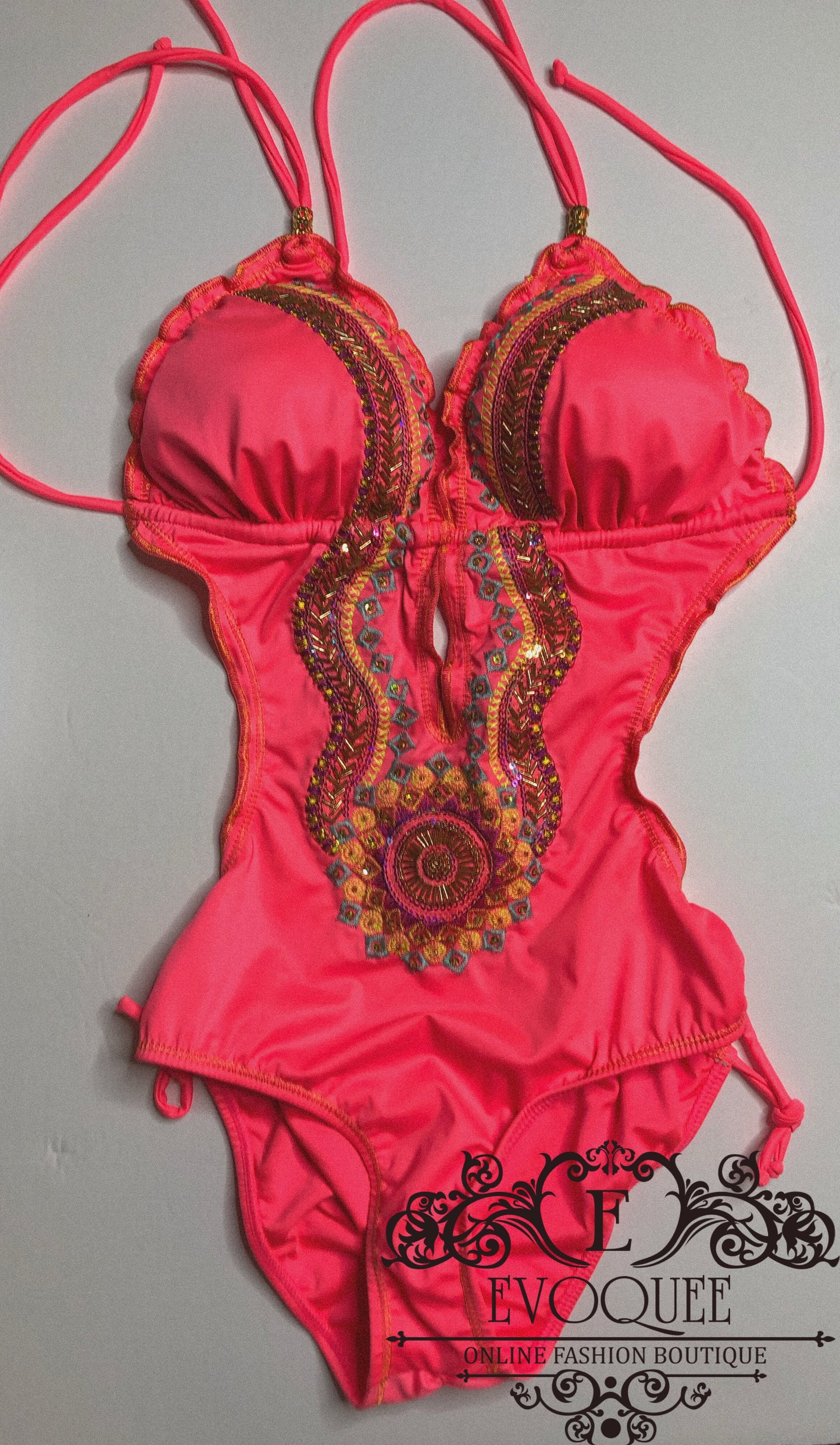 Colombian Pink Beaded One Piece Swimsuit