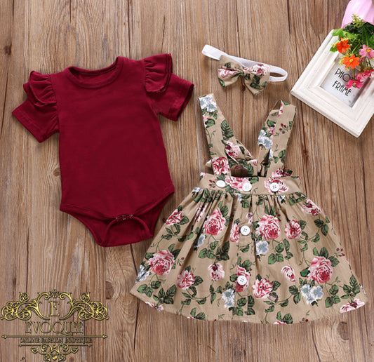 Burgundy Floral Skirt Overall