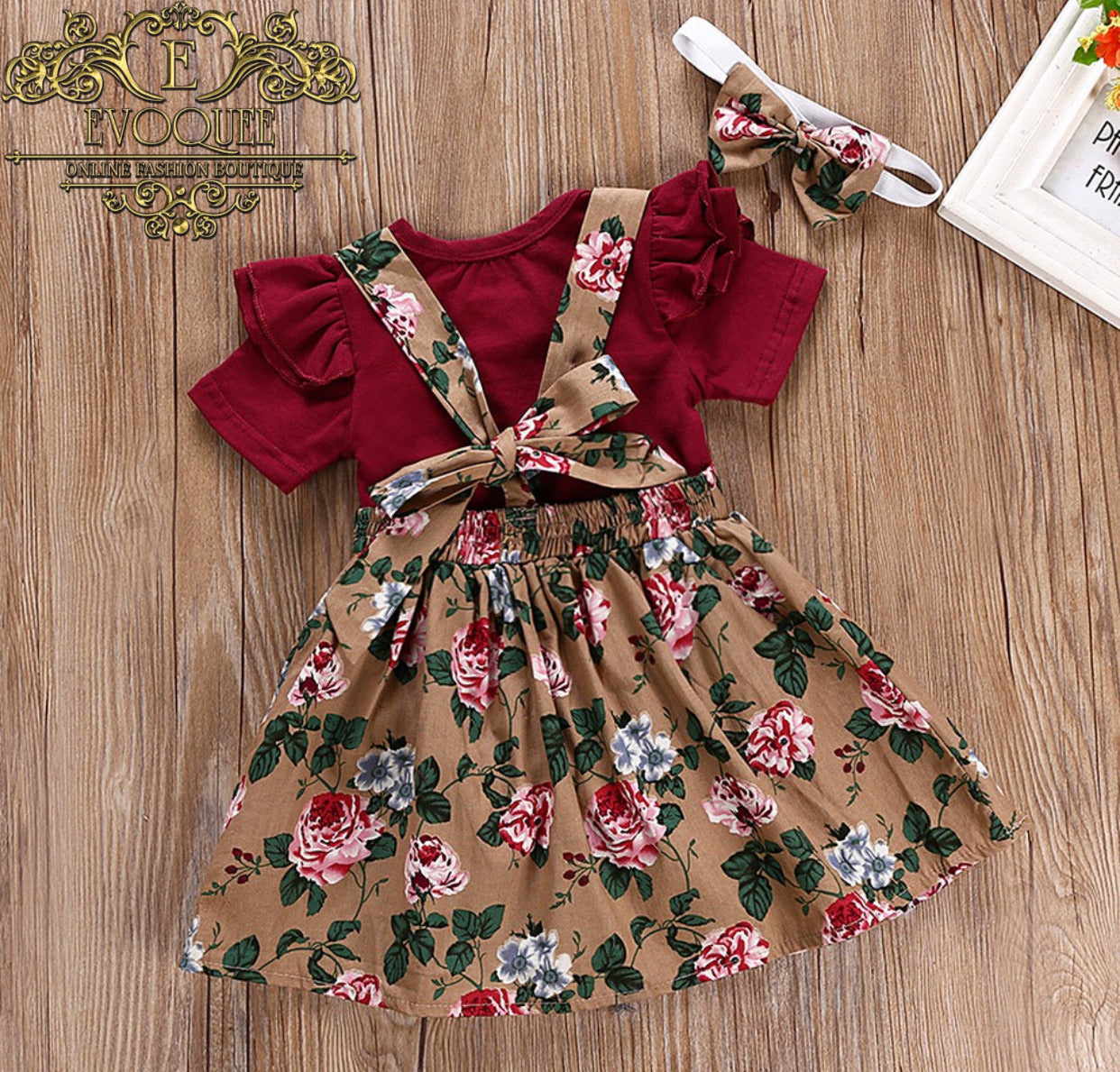 Burgundy Floral Skirt Overall